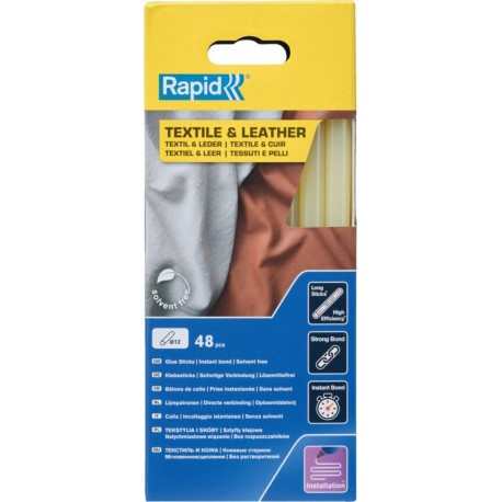 Rapid Bâtons de colle pour textile et cuir, diamètre 12x190 mm, boîte de 48 pcs