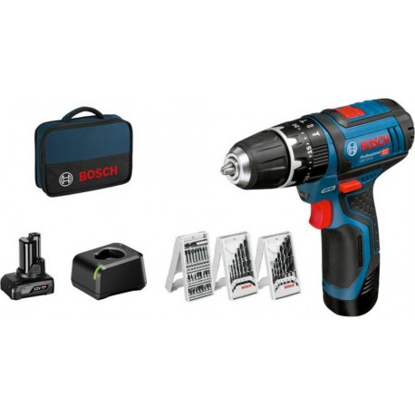 Bosch Perceuse à percussion sans fil GSB 12V-15 avec 1x4,0 Ah 1x2,0 Ah batterie Li-Ion